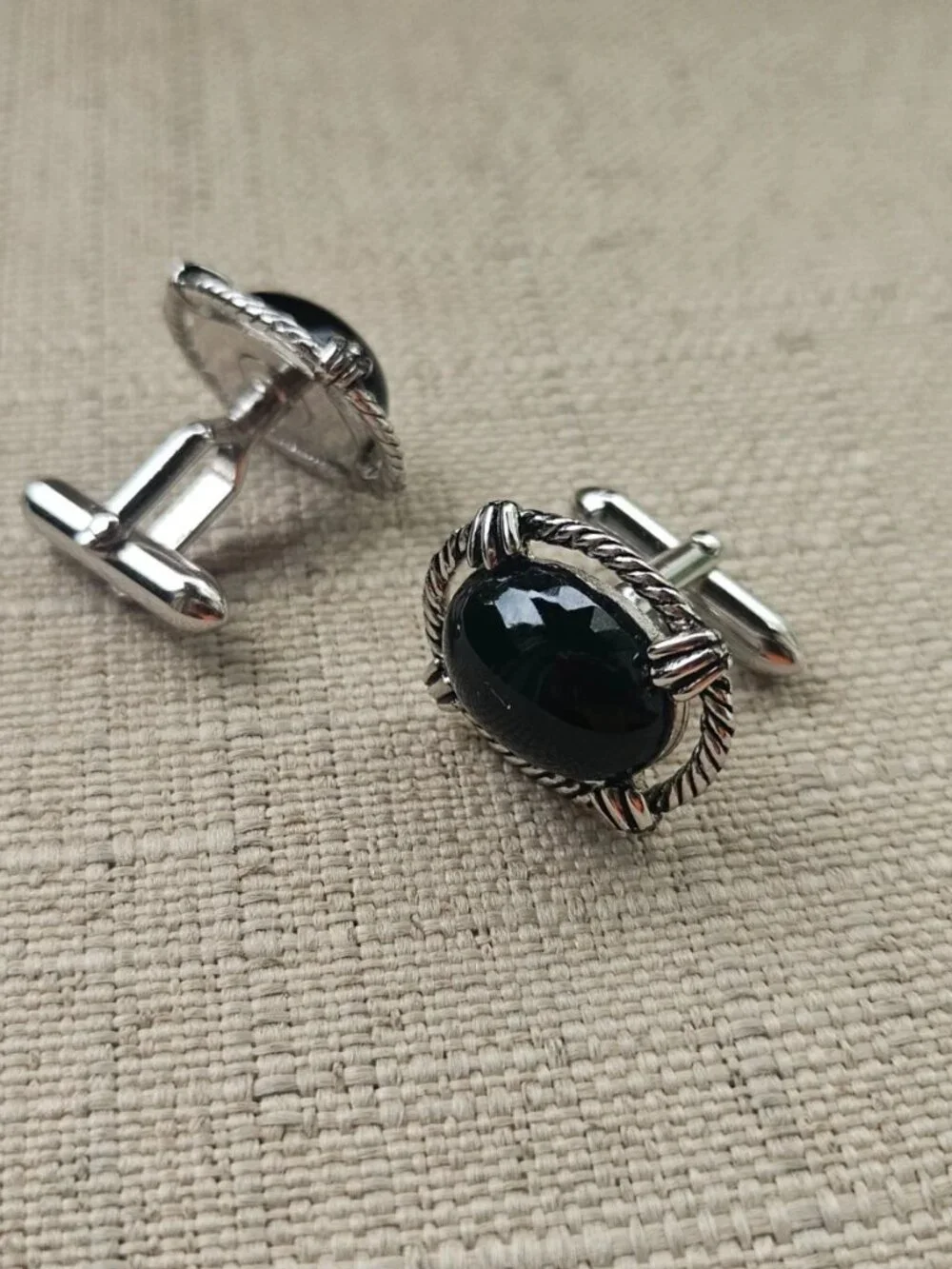 Vintage Swank Cufflinks Silver Tone Black Faux Stone Fashion Jewelry Cuff links